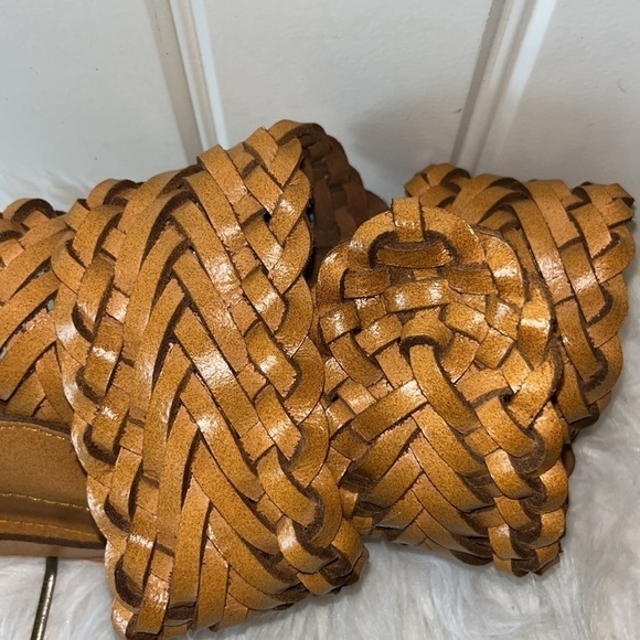 Wide tan leather braided belt boho hippie western size Medium